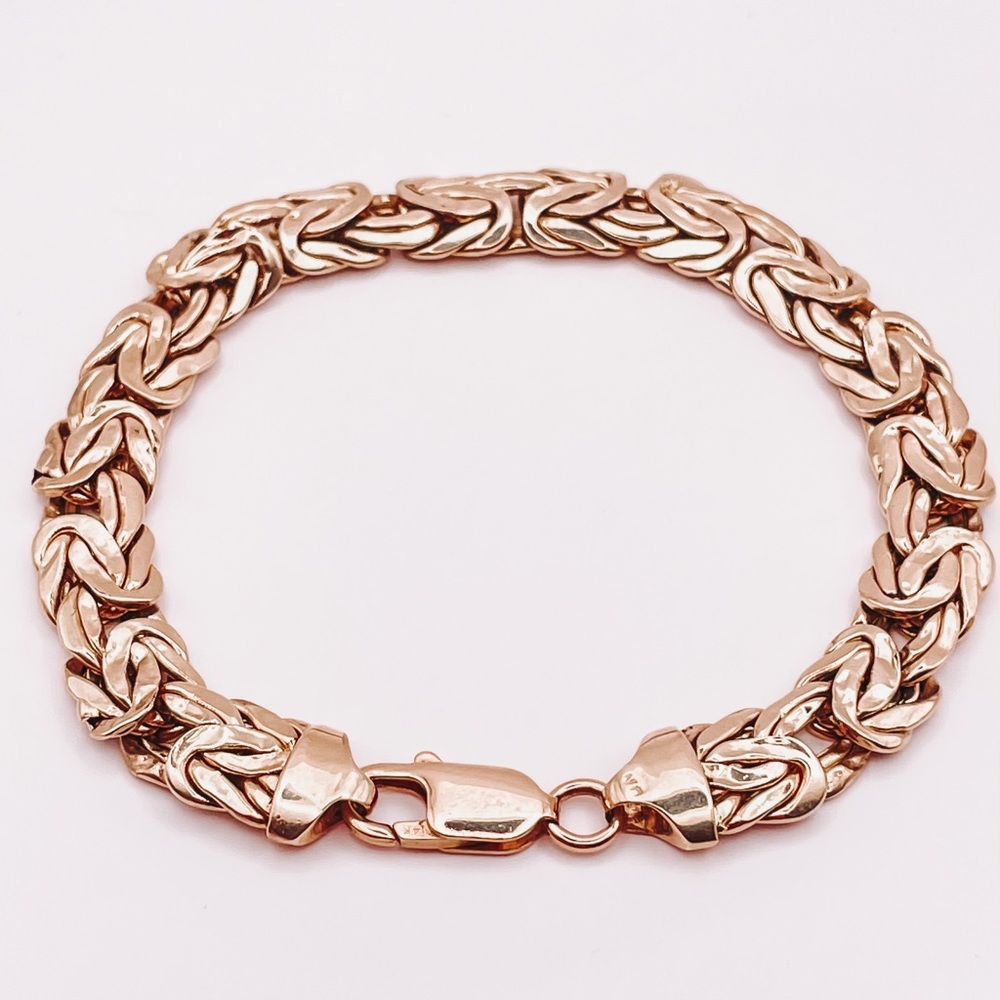 14k Solid Yellow Gold Solid Chunky Byzantine Brac… - image 1